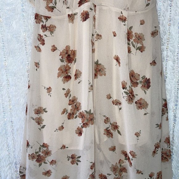 Flair the Label Jumpsuit Women’s MEDIUM Beige Tan Floral Halter Tie Neck Ruffles - Picture 6 of 12